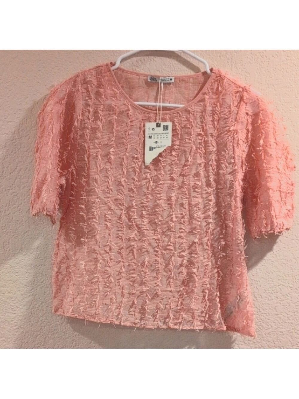 Zara Pink Textured Women's Top , Blouse, Size Medium,New With Tags